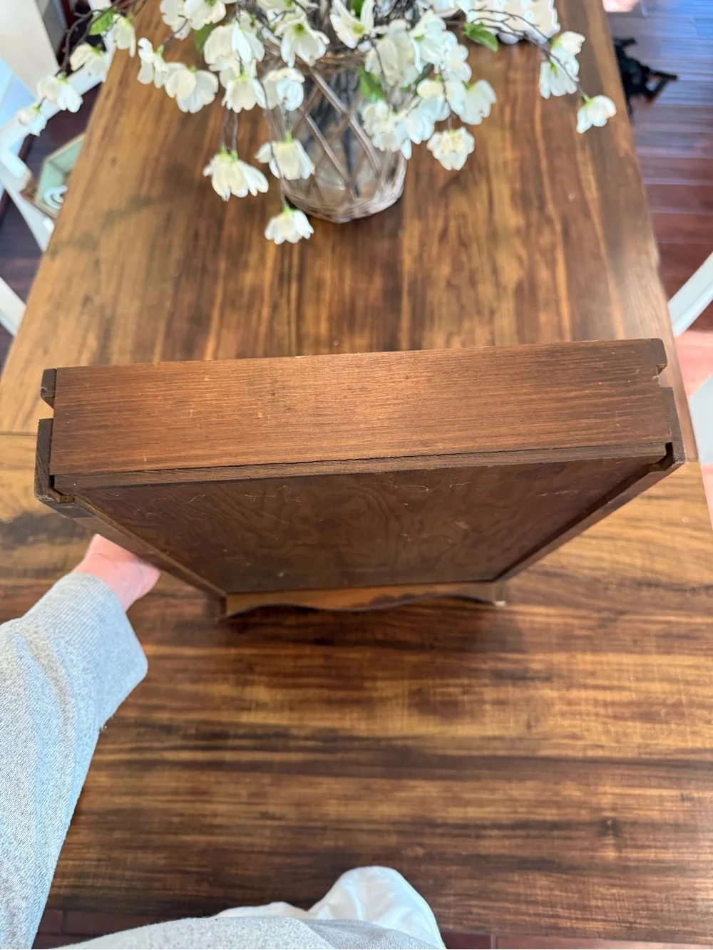 Vintage sewing machine drawer Wooden Tray with Brass Pull - Dark Brown